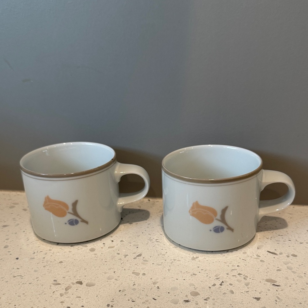 Dansk Tivoli La Tulipe White and Tan Floral Mugs - Set of 2